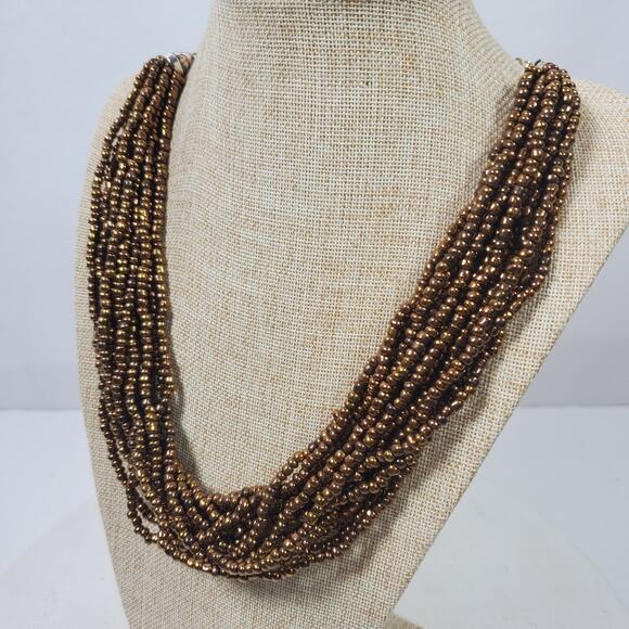 Vintage Brassy Classy Statement Necklace 24 Inch Multi Strand - Picture 3 of 5